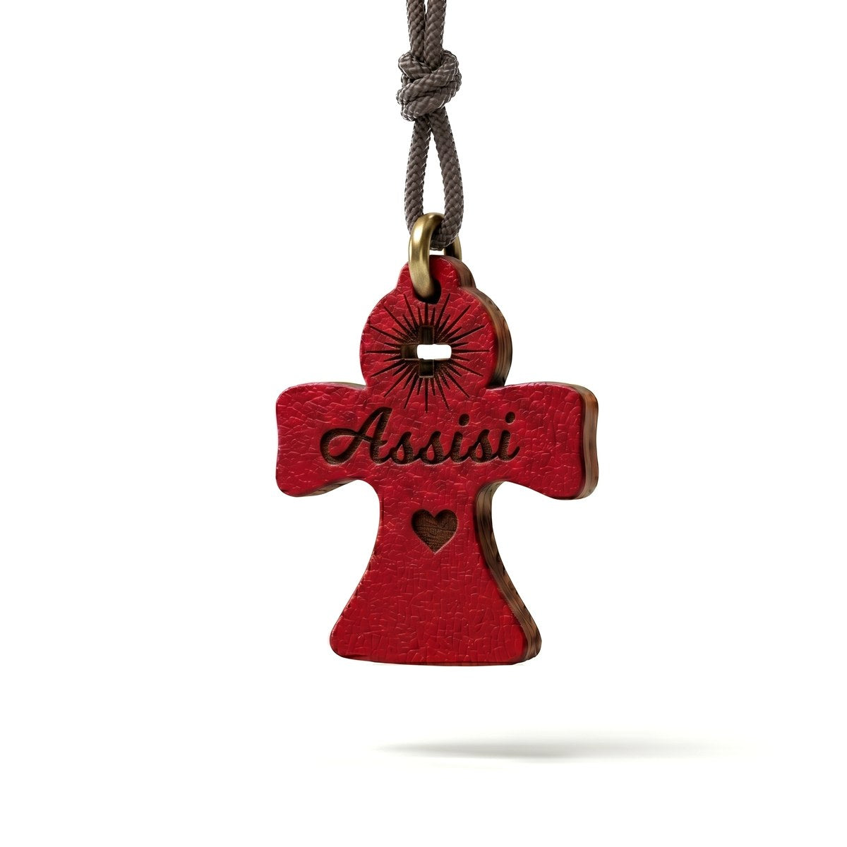 Assisi — ciondolo pelle rossa, di lato