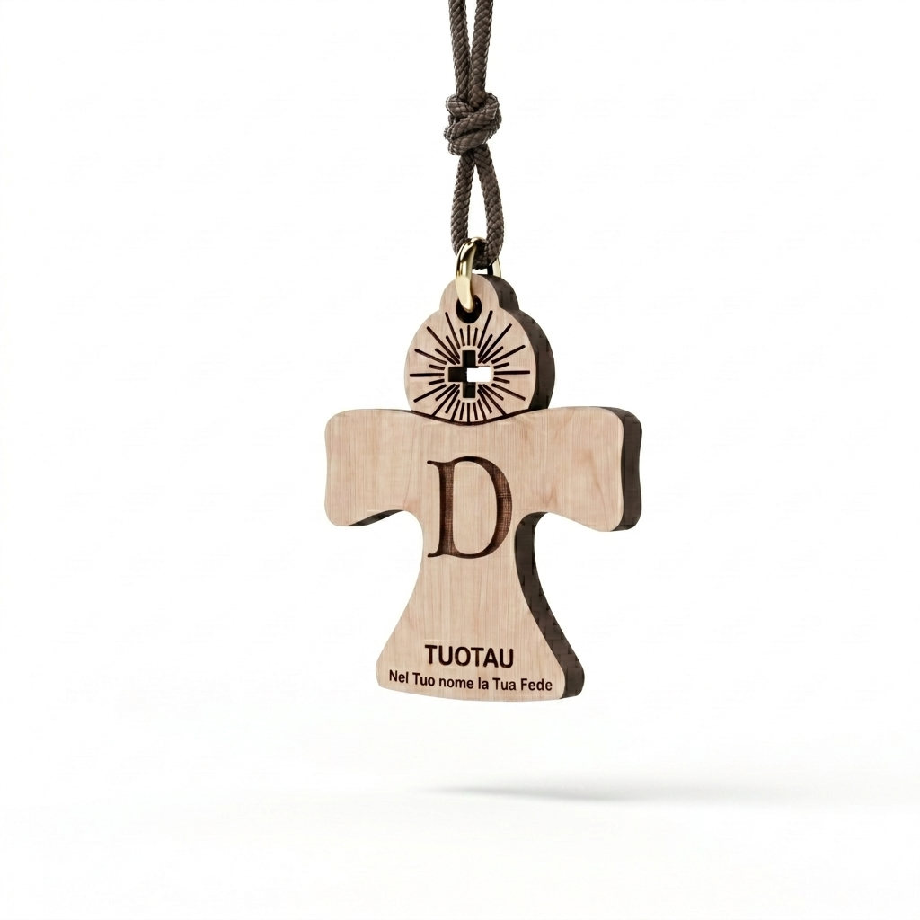 Iniziale D — ciondolo in pioppo, di lato