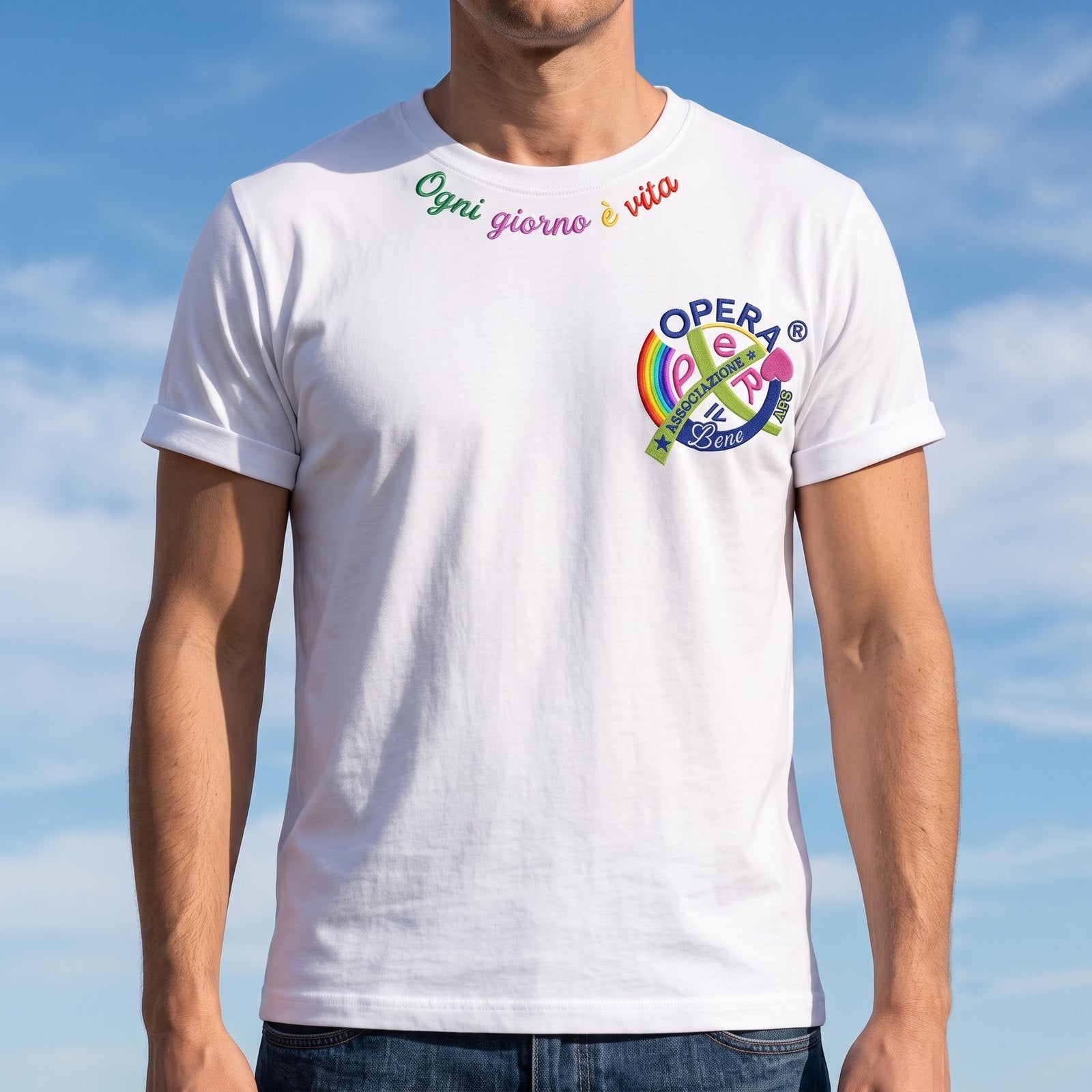 Memento Ricamo multicolore e logo lato cuore — Bianco