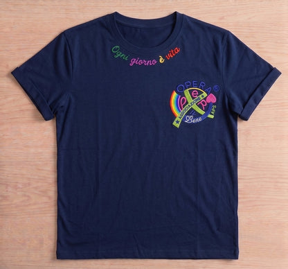 Memento Ricamo multicolore e logo lato cuore — Blu